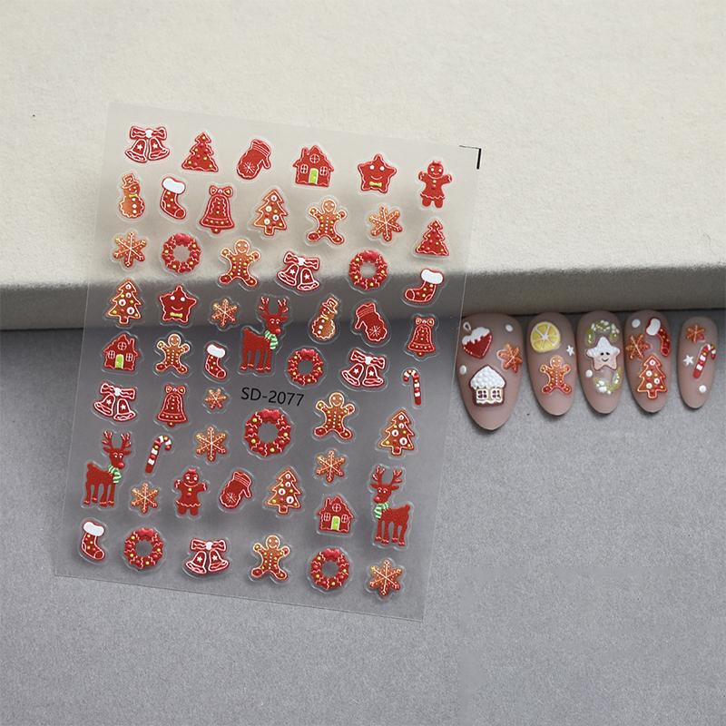 Christmas Lovely Cartoon Bowknot Santa Claus Snowman Christmas Tree Elk Snowflake Nail Art Stickers Xmas Cute Manicure Decals