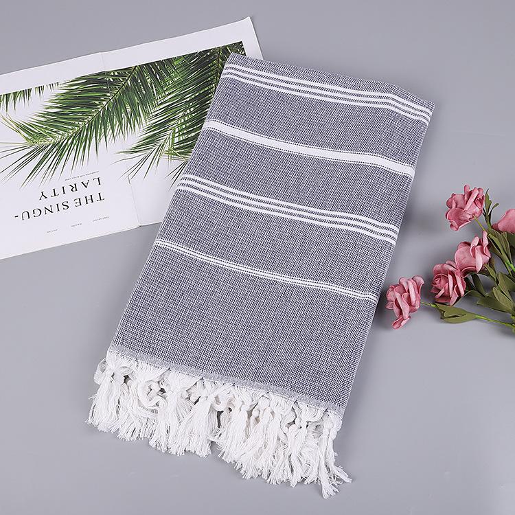 Geometric Striped Doble Side 100% Cotton Boho Green Turkish Flat Weave Terry Cloth Beach Towel