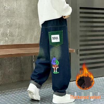 Vaqueros enterizos para niño con forro polar - Invierno 2025: Pantalones Gruesos y Cálidos para Niños Medianos y Grandes