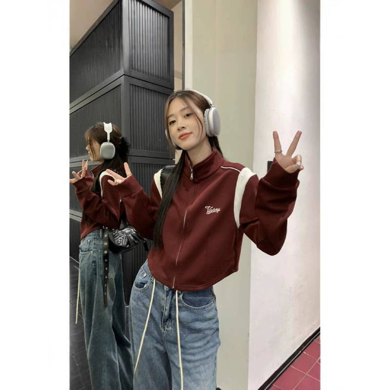 Felpa con cappuccio a maniche lunghe in stile americano classico con cerniera per ufficio casual da donna