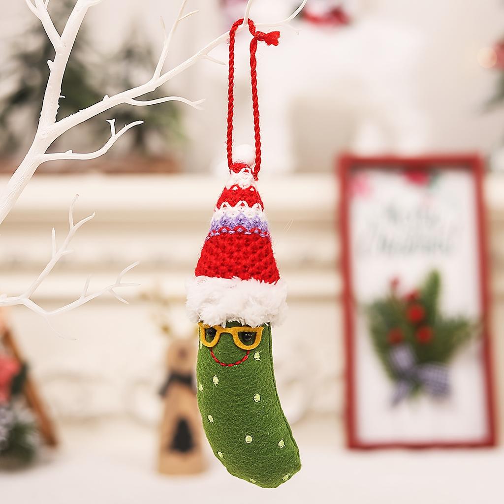 3pcs Christmas Pickle Ornaments with Santa Hats Festive Tree Decorations, No Power Needed, Featherless Fabric Home Party Decor