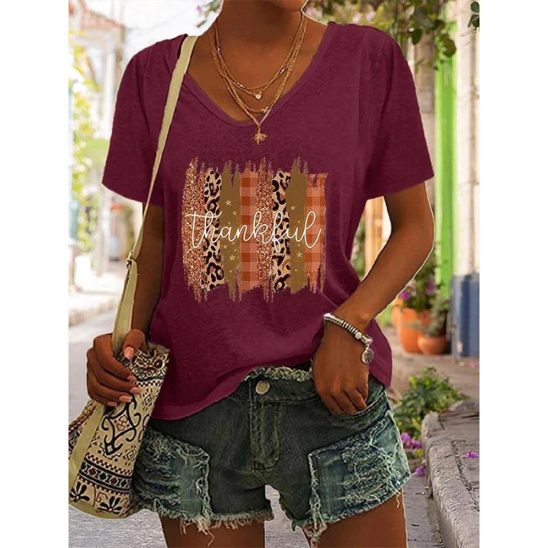 Summer V-neck 3D Retro Ethnic Style Printed Top Fashionable Casual Short Sleeved Women's T-shirts