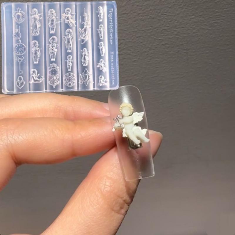 

Силиконовый 3D молд для ногтей Часы Ангела Сердце Замок Шаблоны для ногтей DIY Украшения для нейл-арта Пластины для стемпинга Инструменты для дизайна маникюра