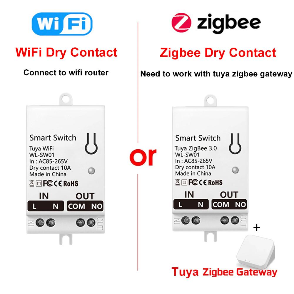 Tuya Smart Dry Contact Zigbee WiFi Switch Module Smart Home DIY Breaker Relay DC 8-40V AC 85-265V Works with Alexa Google Home