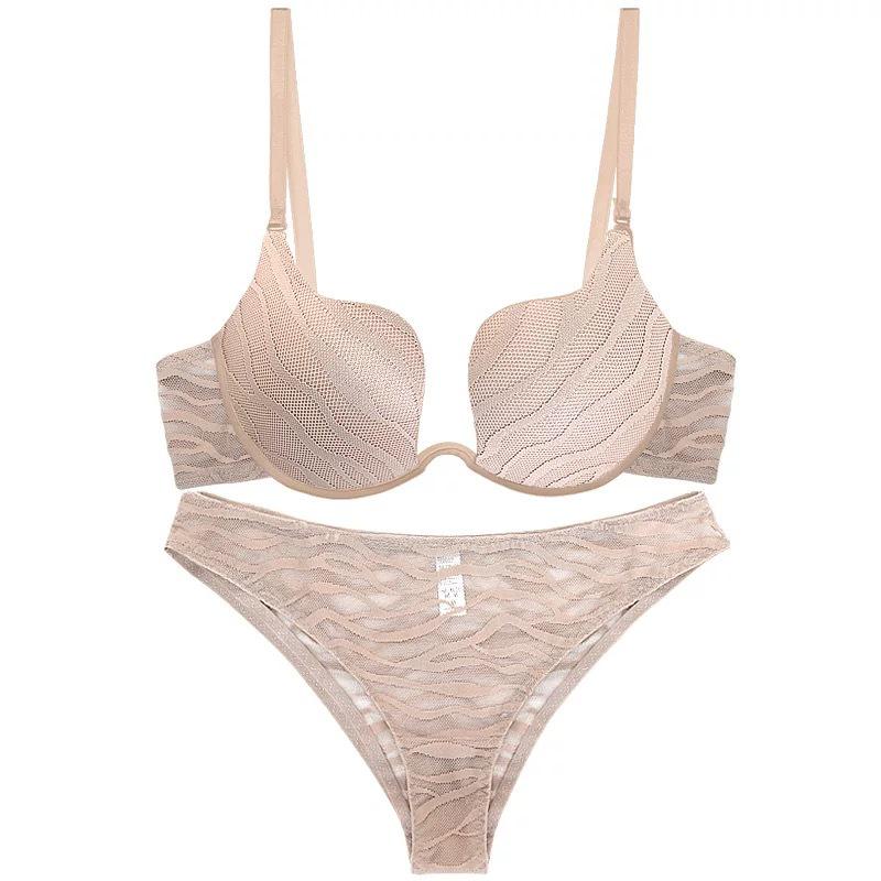 European and American Striped U-Shaped Push-Up Plus Size Bra with Side Support