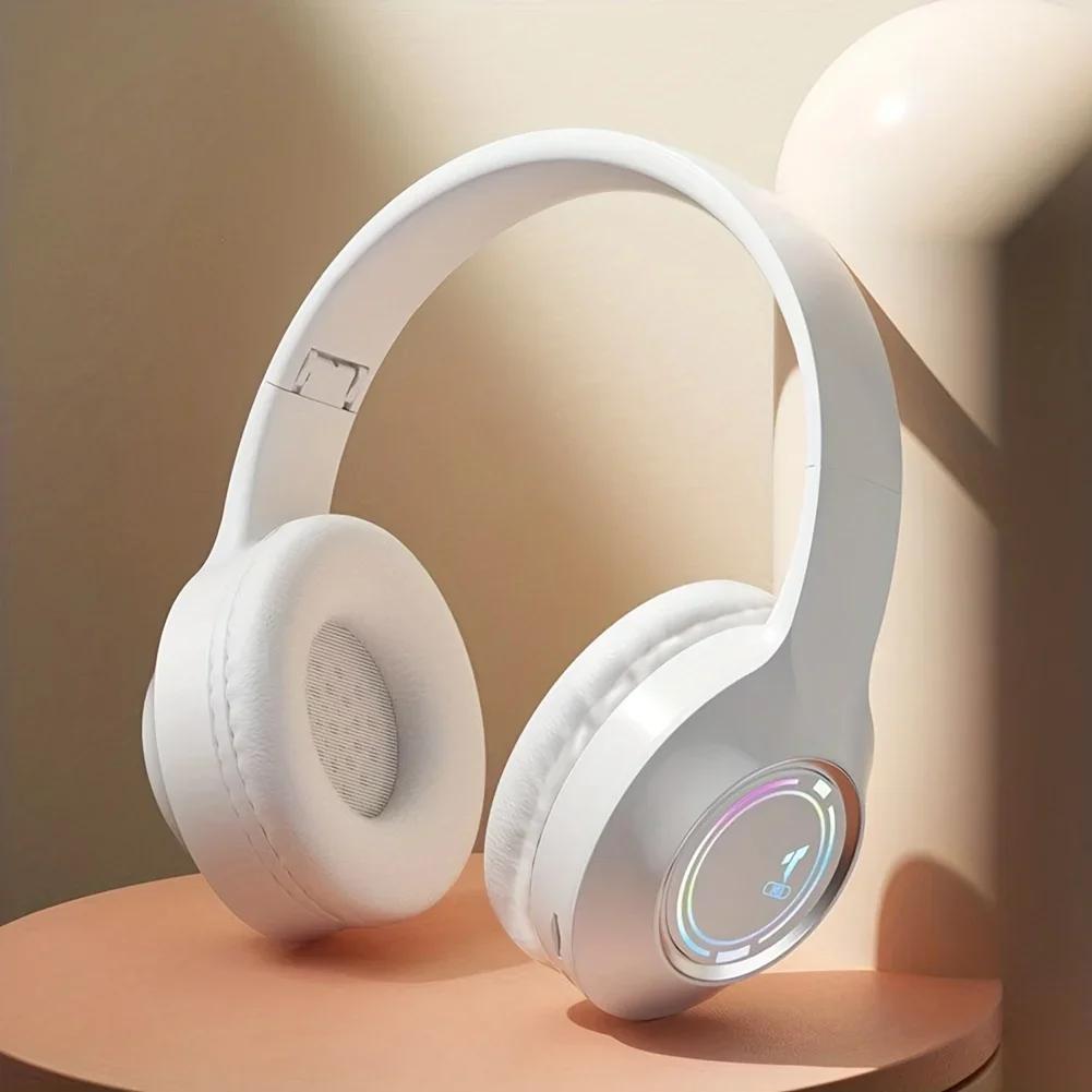 Auricular Bluetooth 5.3 con Emisión de Luz Plegable LED Tarjeta TF Auriculares Inalámbricos Diadema Carga TYPE-C Auricular para Juegos Para IOS Android