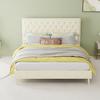 Modern minimalist soft bed, 140*200CM, beige, multifunctional bedroom furniture, low box bed frame without lifting rod, include140*200cm mattress.