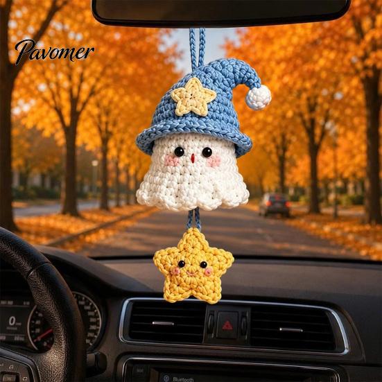 Cute Halloween Bag Charm Handmade Crochet Ghost Keychain, Plush Animal for Bags Portable Keychain Car Keys, Spooky Festive Knitted Ornament