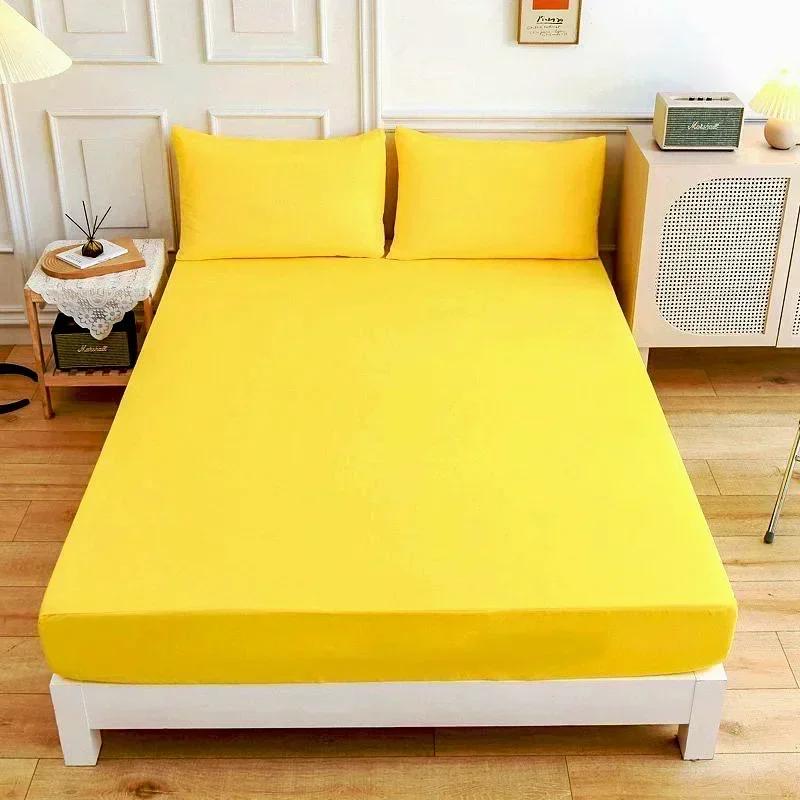 Solid Color Soft Polyester Fitted Sheet Elastic Mattress Cover Single Double Bed Set  120/150/160/180/200/220cm/Bed Fitted Sheet