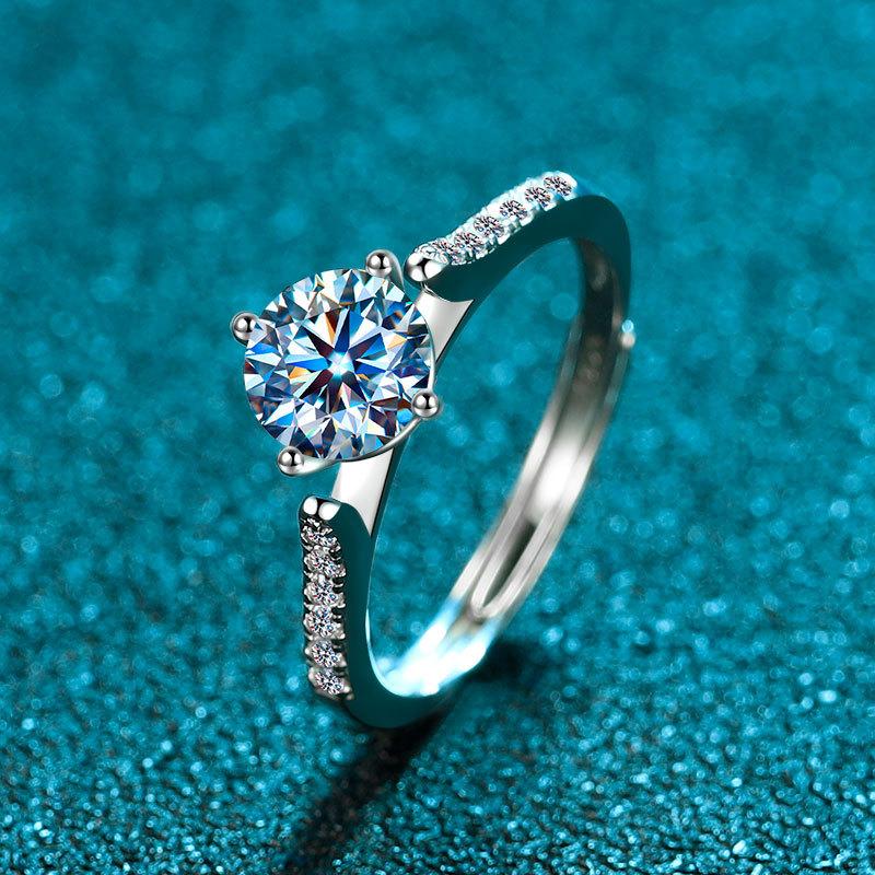 

Кольцо с бриллиантом из стерлингового серебра 925 пробы, женское кольцо с бриллиантом в один карат из 18-каратного белого золота, классическое яркое кольцо с шестью когтями для предложения руки и сердца opening adjustable