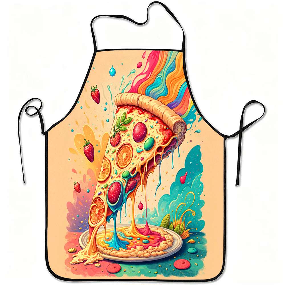 1pc Apron, Vibrant Fruit Pizza Design, Durable, Easy to Clean, for Kitchen Cooking, Gardening, Fruit Picking, And Holiday Events Like Christmas And Ha