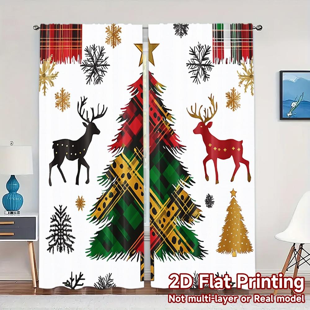 2pcs,Curtains Buffalo Plaid Christmas Trees Popular Creative Curtains Versatile Fabric Curtains Thermal Insulation, and Room