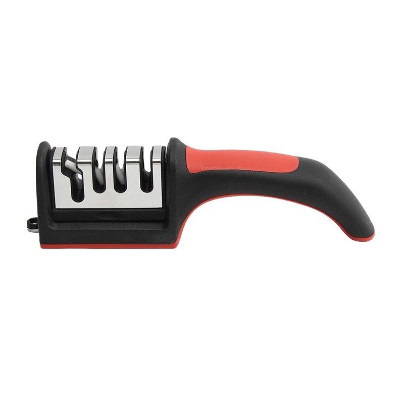 

4 Segment Cutter Knife Sharpener Kitchen Handheld Three-purpose Sharpening Stone Tool with Non Slip Base Kitchen Knives As Shows