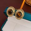 Vintage Brown Oval Stud Earrings for Women Fashion Gold Color Metal Geometric Temperament Earrings Wedding Jewelry Accessories