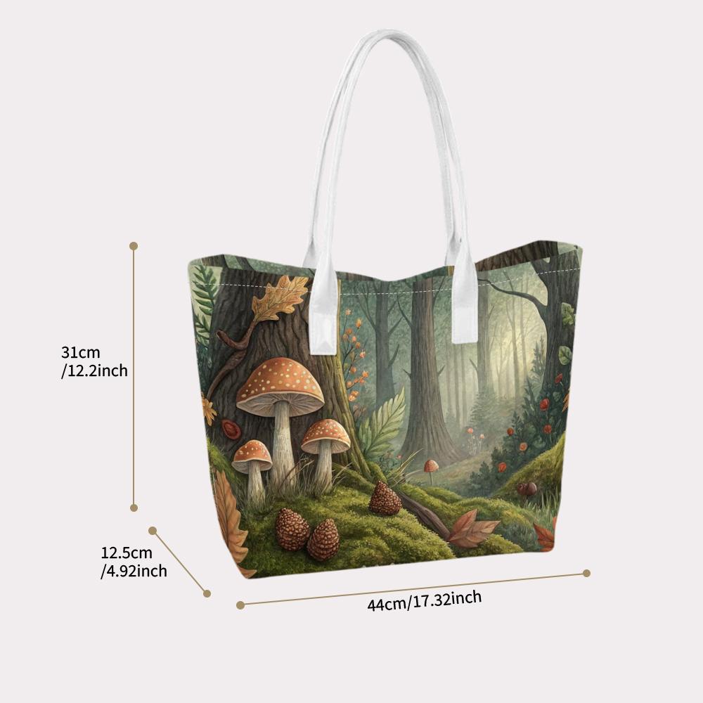 Forest Mushroom Print Casual Tote Bag for Daily Use