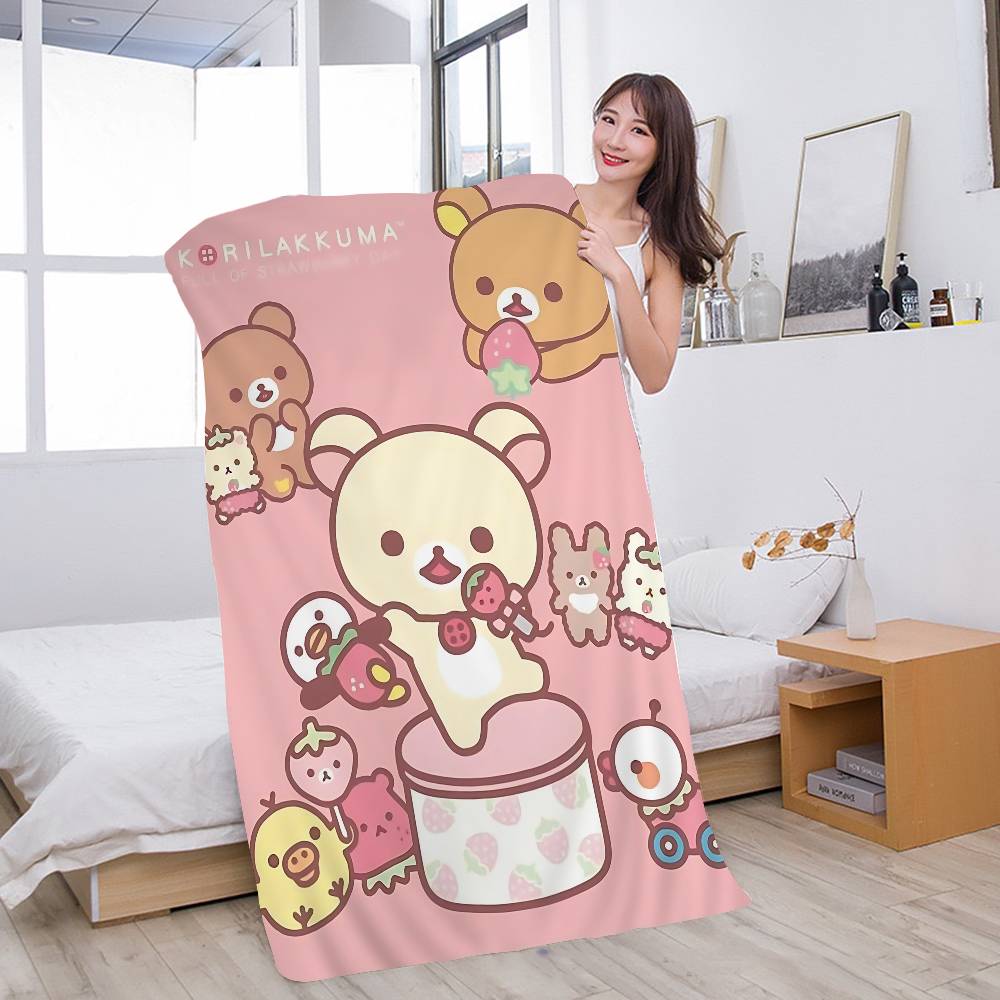 Cute Rilakkuma Bear Microfiber Printed Beach Towel Mountain Climbing Yoga Beach Swimming Running Absorbent Soft Towel