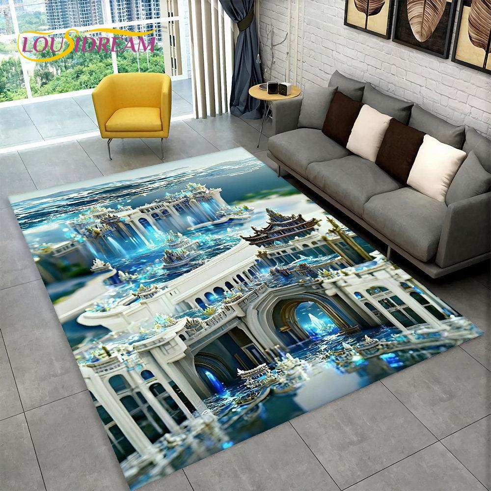 3D Beautiful Dream Magic Castle Scenic Area Rug,Carpet Rug for Living Room Bedroom Sofa Doormat Kitchen Decor Non-slip Floor Mat