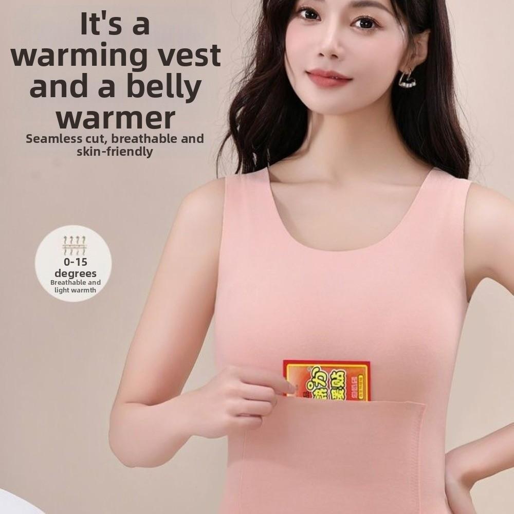 Sleeveless Thermal Underwear Camisole Double Pockets Thermal Tops Autumn Winter