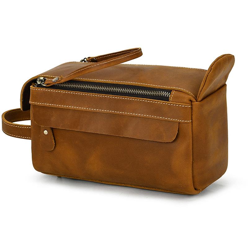 Casual Mens Leather Clutch Wallet Long Handbag Genuine Leather Zipper Hand Clutch Bag Wash Storage Bag toiletry bag men women