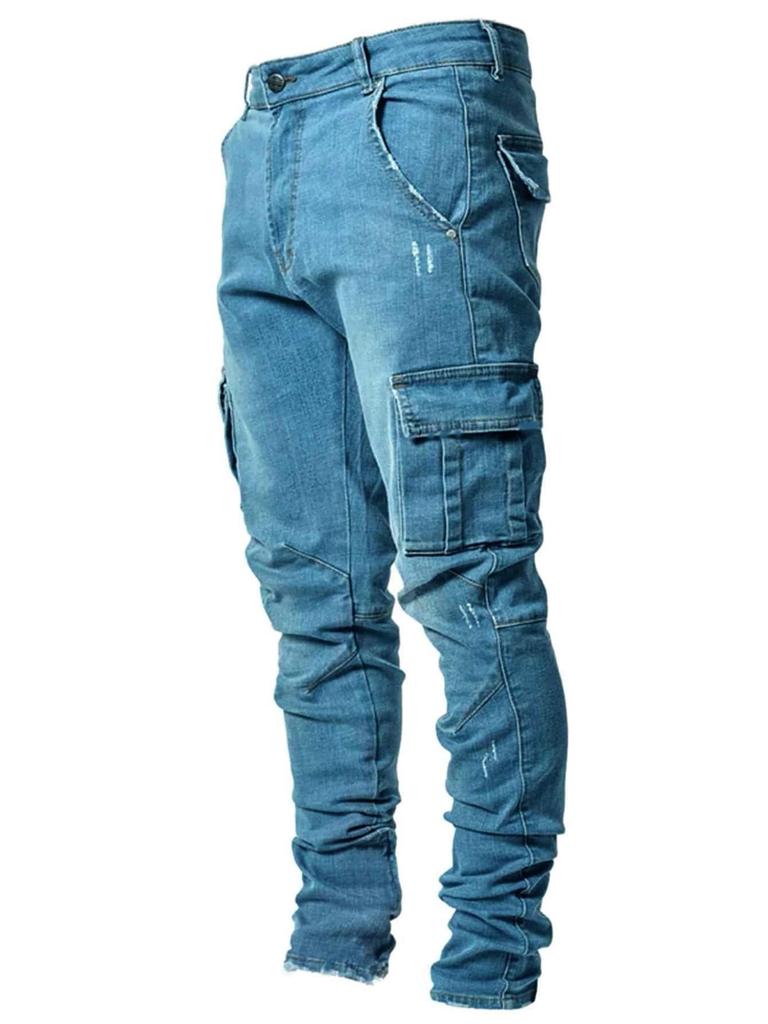 European and American Men's Ripped Badge Skinny Jeans