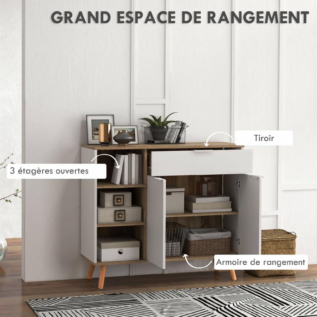 Kitchen Sideboard Storage Unit 1 Drawer 1 Double-Door Cupboard 3 Adjustable Shelves 95 x 35 x 85 cm White