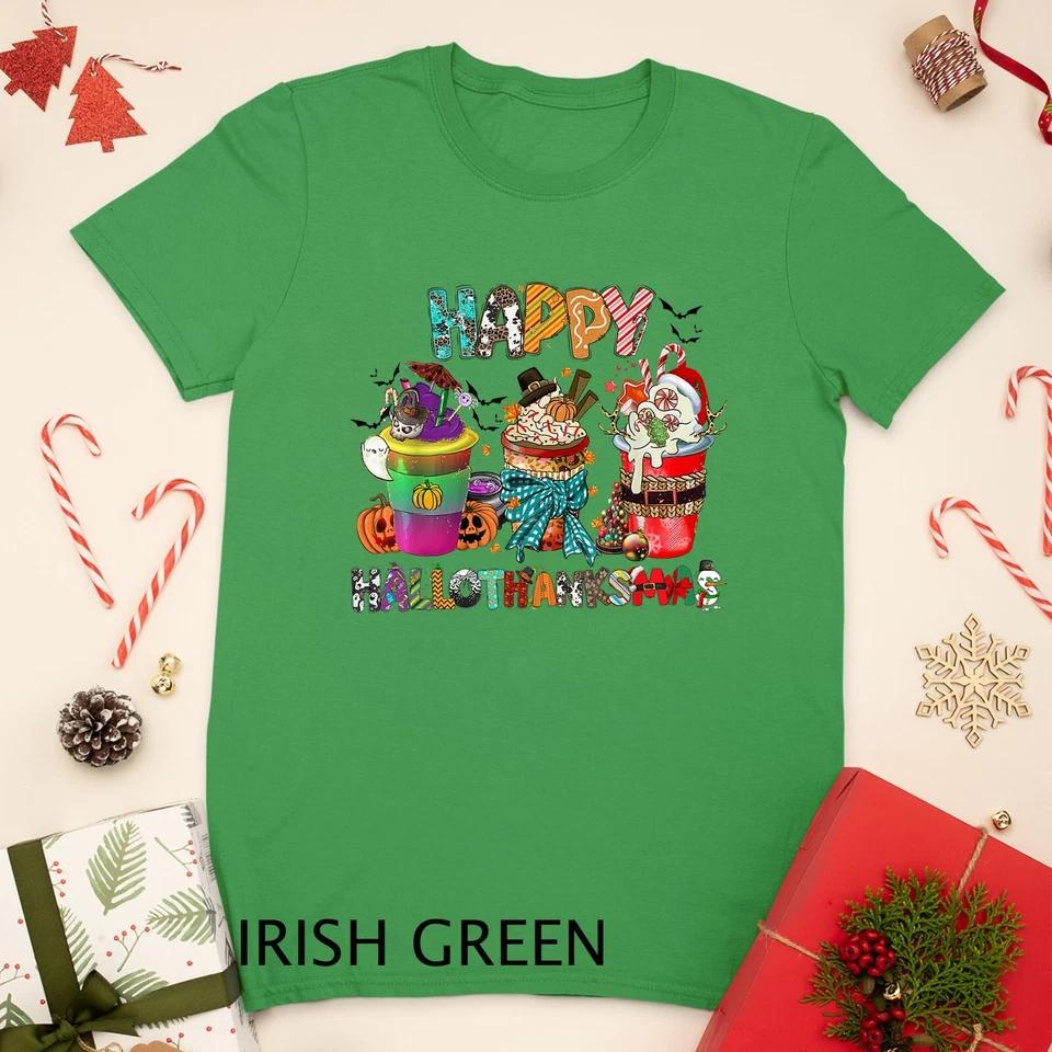Coffee Halloween Thanksgiving Christmas Happy Hallothanksmas Unisex T-shirt 2 M