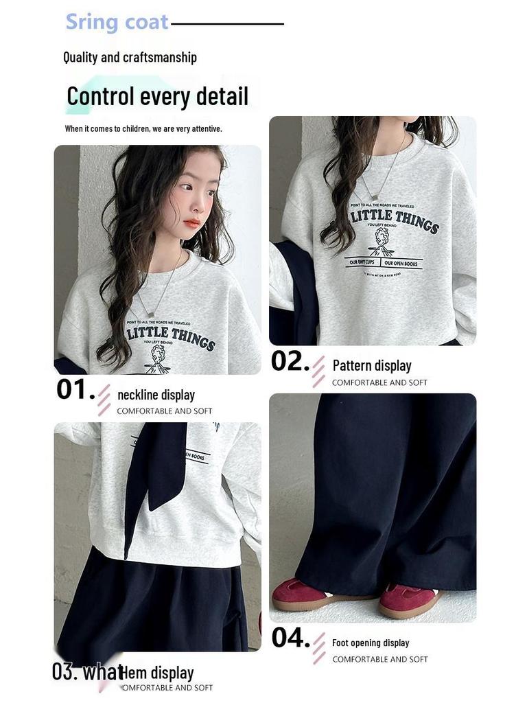 Girls' Spring & Autumn Sailor Collar Sweatshirt and Cargo Pants Set - 2025 Collection