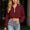 Women's Casual Pullover Sweatshirt Half Zip Collar Long Sleeve Loose Fit Drawstring Hem Lightweight Top