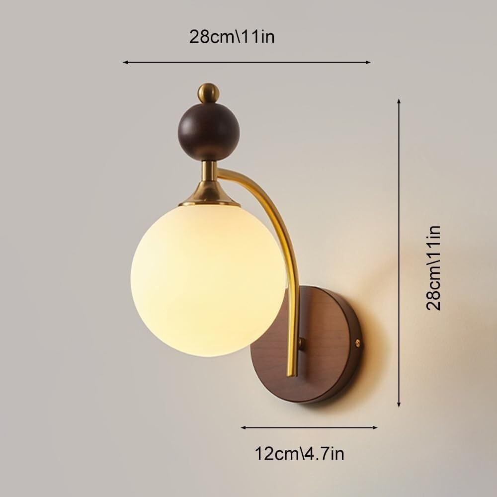 Innen Globus Glas Wandleuchte Schirm Retro Holz Wandleuchte Modern Minimalistisch Nachttisch Wandlampe Mid Century Nordische Wandmontierte Laterne für Wohnzimmer