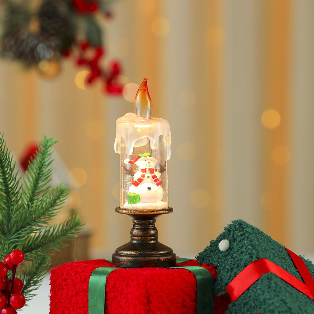 Christmas Snowman Santa Claus Snowflake Candle Light With Falling Snow Effect