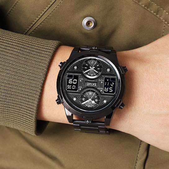 SKMEI 2212 Trend Design Digital Movt 4Time Date Week Display Watch Men 12/24 Hour Clock Stainless Steel / Silicone Strap Watches