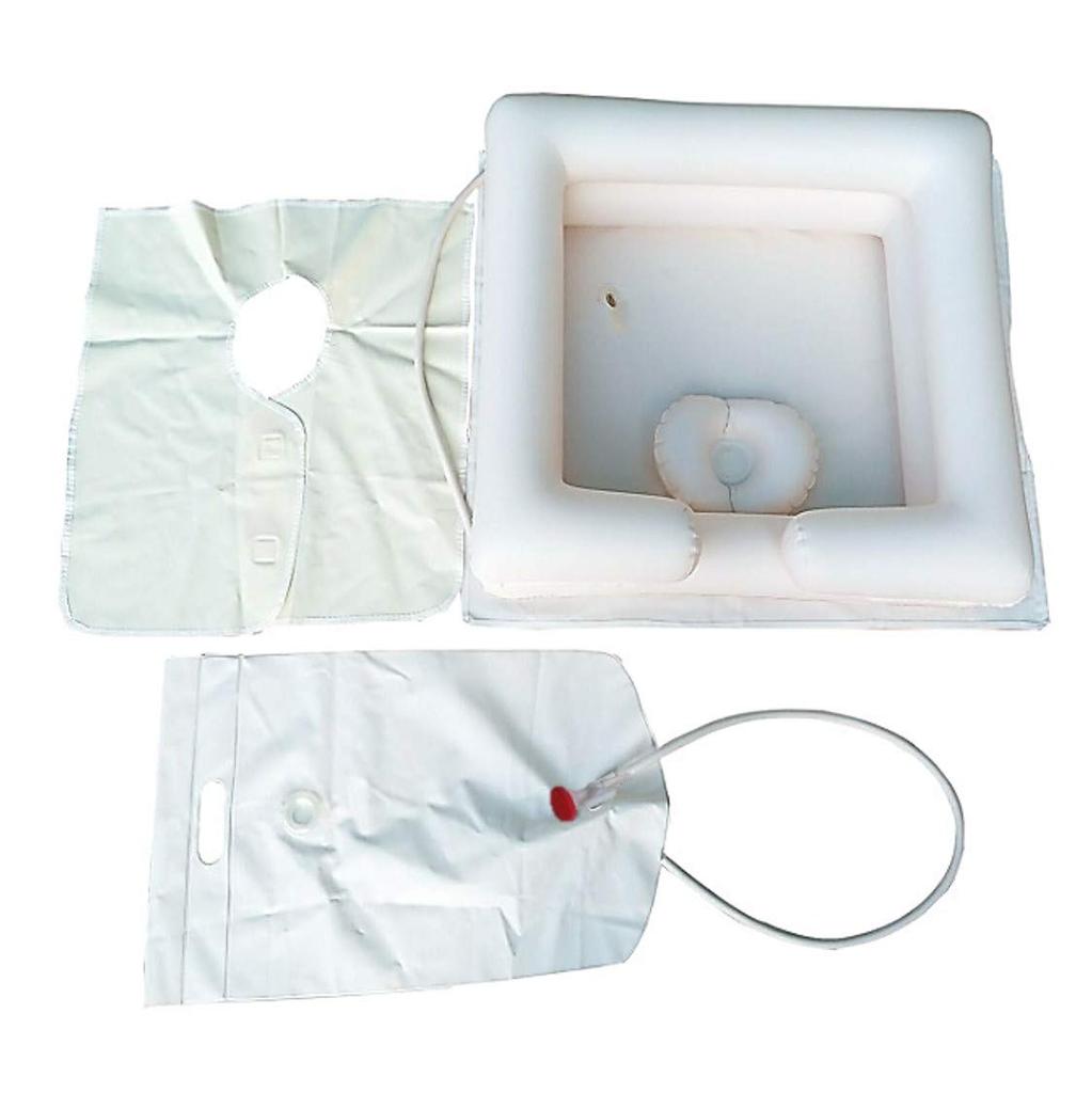 Hair Washing Device for Use While Lying Down; Includes Hair Washing Tub, Shampoo Stand, Air-powered, with Pillow and Shower.