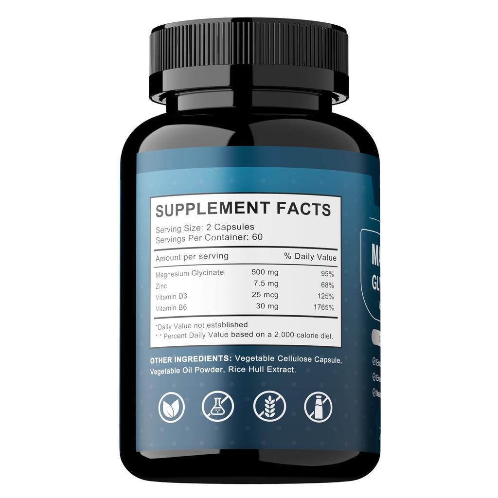 Buporai Magnesium Glycinate Capsules with Vitamin D3 and Vitamin B6 – Bone Support Blend