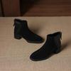 Krazing Pot Cow Suede Nubuck Winter Round Toe Modern Boots Med Heels Zipper Patch Work Women Ankle Boots