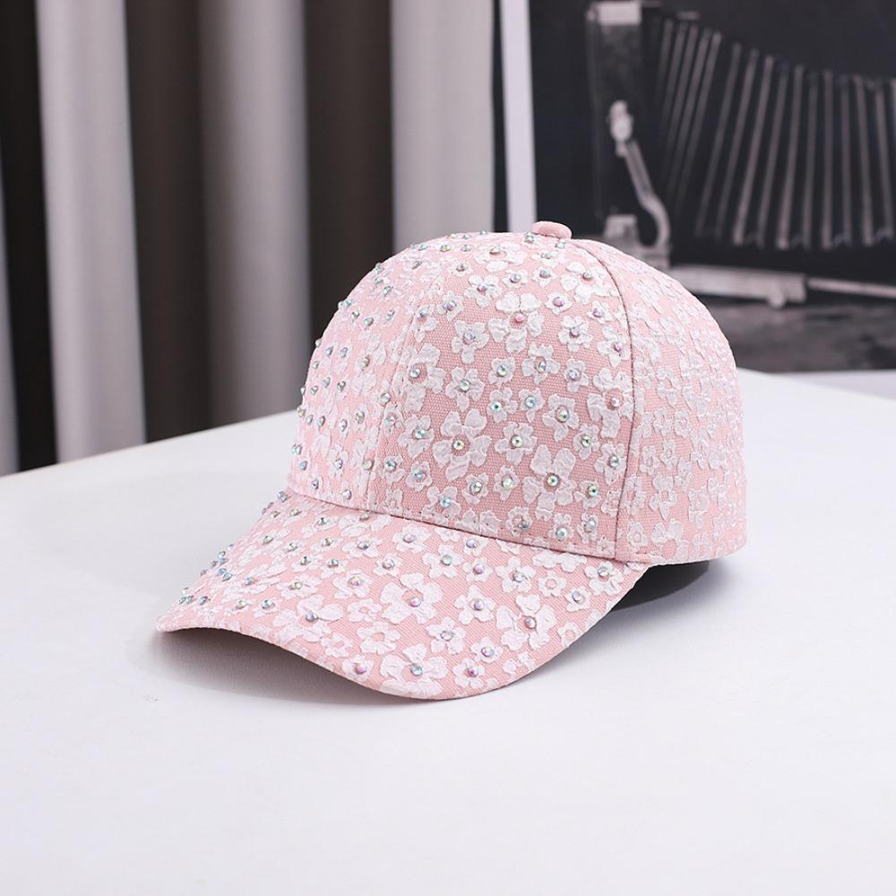 Casual Breathable Floral Baseball Cap Rhinestone Decoration Sun Protection Elegant Hat Adjustable Outdoor Sun Hat Summer Wear