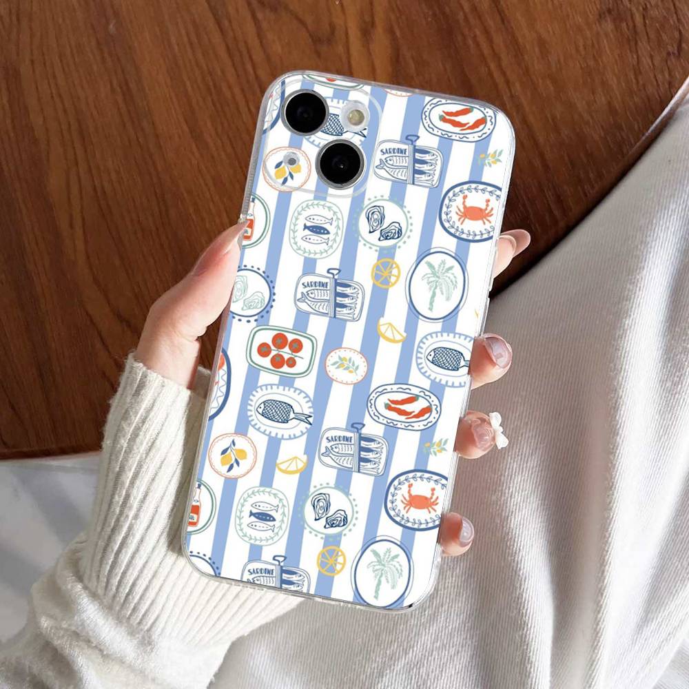 Sardines Retro Art Seafood For IPhone 17 16 15 14 13 12 Mini 11 Pro Max Transparent Case