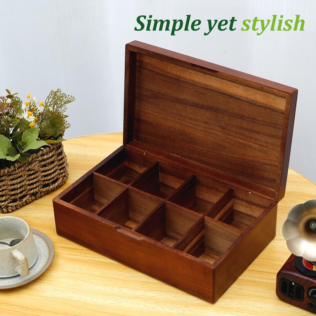 Wooden Tea Box 4/8 Grids Multifunctional Tea Storage Box with Lid Tea Bag Holder for Home Cabinet Kitchen Decor Organization