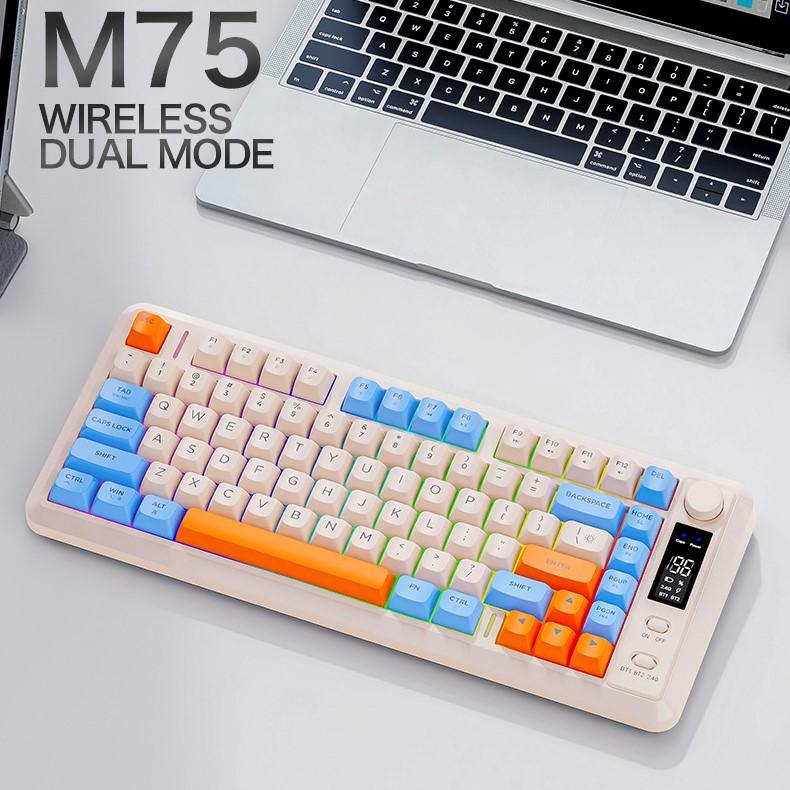 FREEWOLF M75 Wireless Mechanical Gaming Keyboard 2.4G/ Dual Mode 82 Keys RGB Multimedia Anti-Ghosting ABS+PC Private Mold