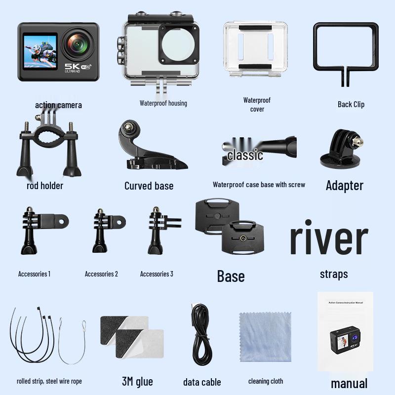 5K Dual-Screen Waterproof Sports Camera with Touchscreen, Cycling EIS Stabilization, and WiFi Sync