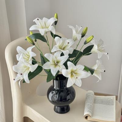 2 Heads Film Lily Artificial Flowers Fake Floral for Home Wedding Table Decor Ornament