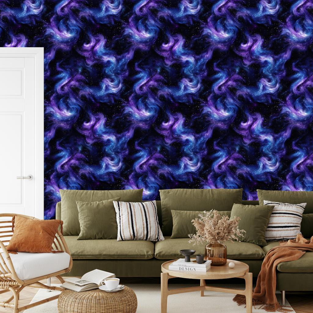 Navy Blue and Watercolor Galaxy Wallpaper, Fine Detail 50x1000