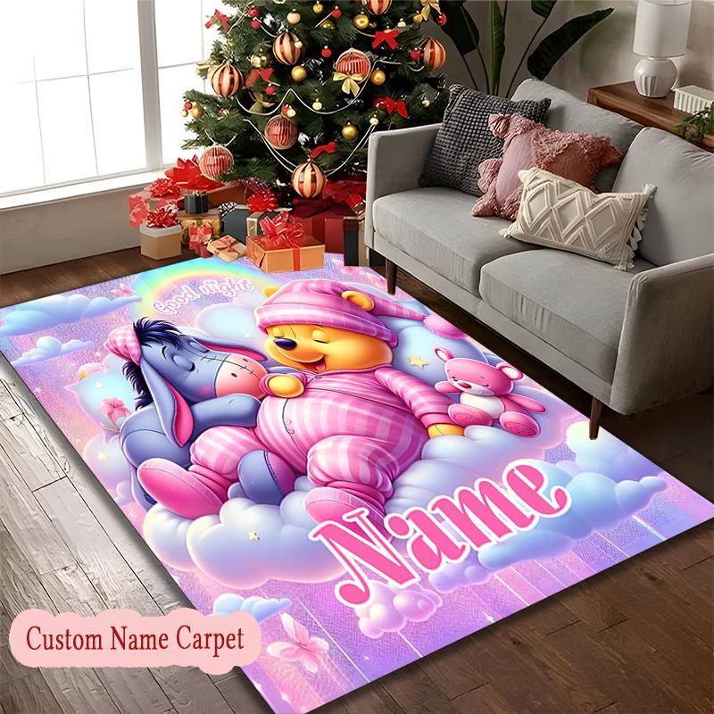 1pc Custom Name or Text Area Carpet, Good Night Winnie Pooh Cozy Dreams Printed Chair Rug for Living Room Kitchen Game Room Use