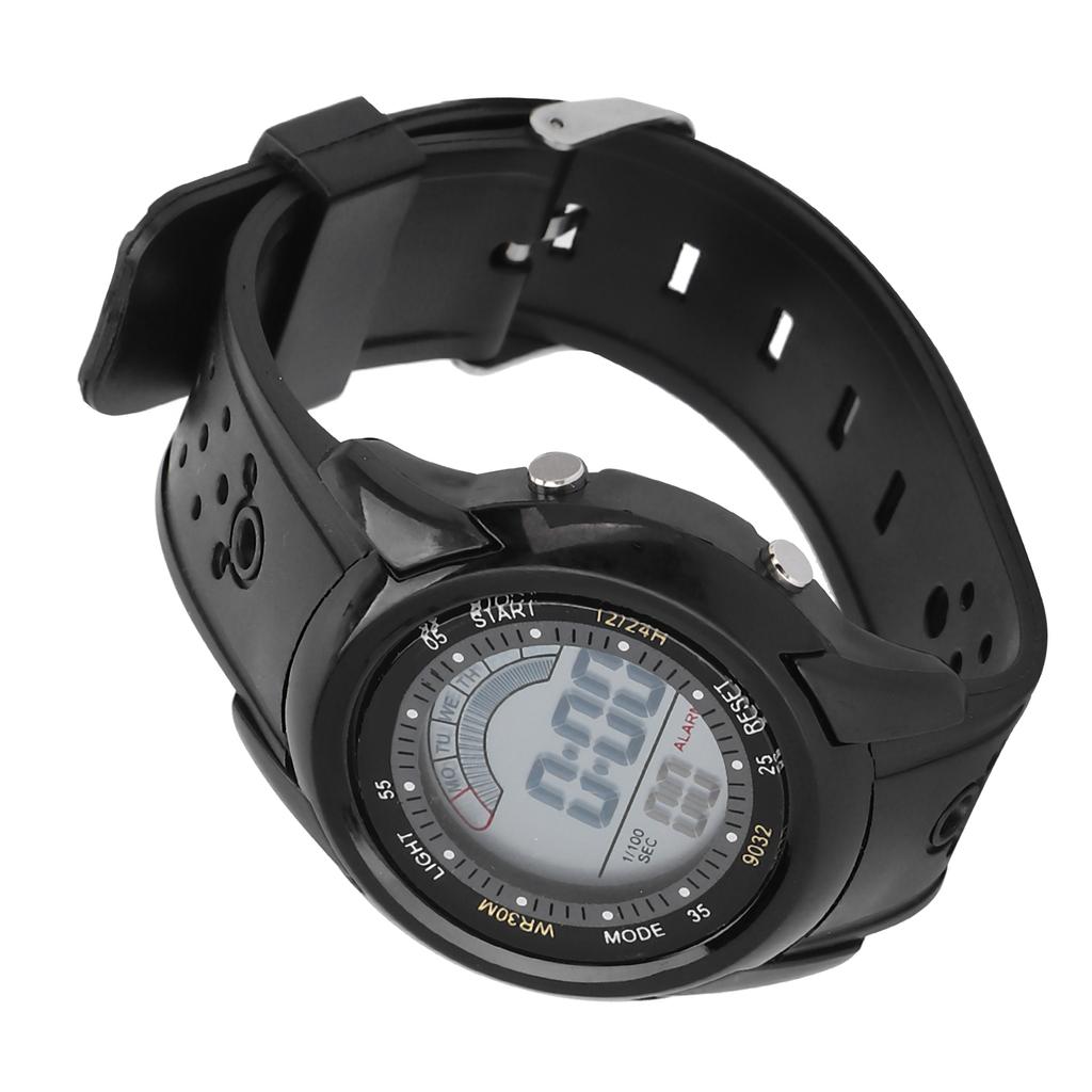 Digital Sports Watch Fashionable Waterproof Stopwatch Alarm Electronic Watch Black