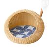 Large Semi-Enclosed Kitten Bed Handmade Rattan Woven Cat Litter Comfort Breathable Pet House Metal Frame Cat's Supplies