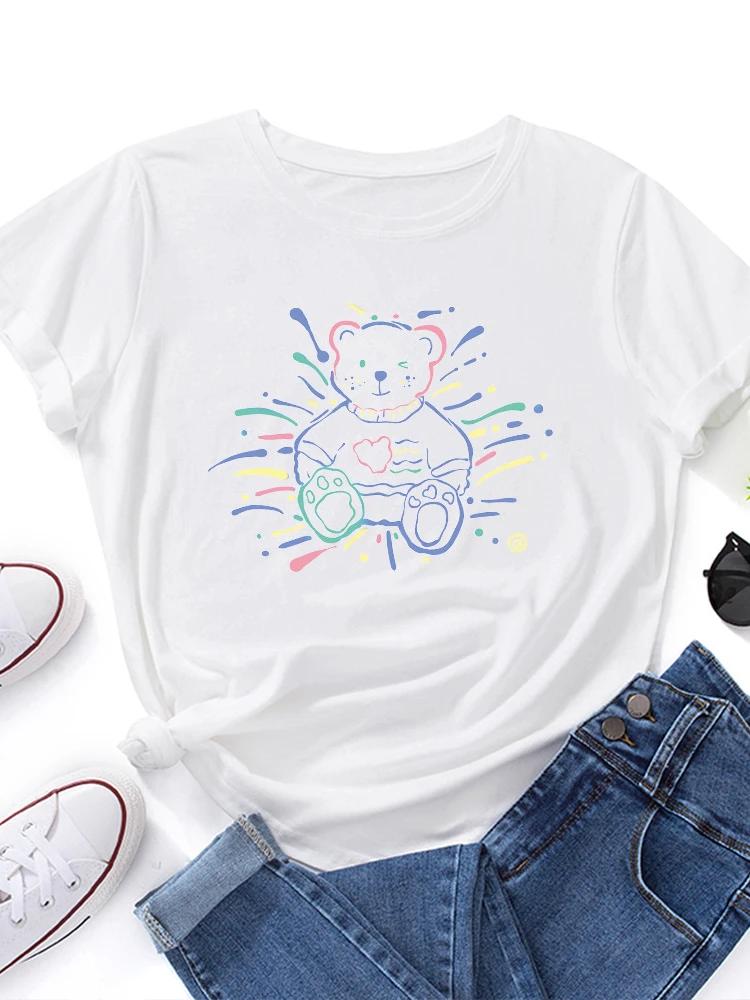 Colorful Fireworks Bear Print T Shirt Women Short Sleeve O Neck Loose Tshirt Summer Women Tee Shirt Tops Camisetas Mujer