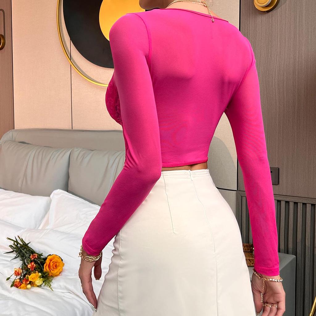 Sexy Spitzen-See-through-Mesh-Korsett-Top mit V-Ausschnitt & Fischgräten-Design für Damen