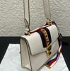 [Pre-Owned] Sylvie Gold Buckle Striped Web Satin Bow Wide Shoulder Strap Leather Handbag - Very Good #TIWKE1