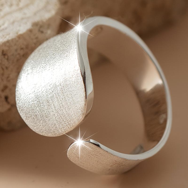 Minimalist Brushed Silver Color Adjustable Ring for Women Irregular Curved Matte Simple Stackable Statement Daily Jewelry