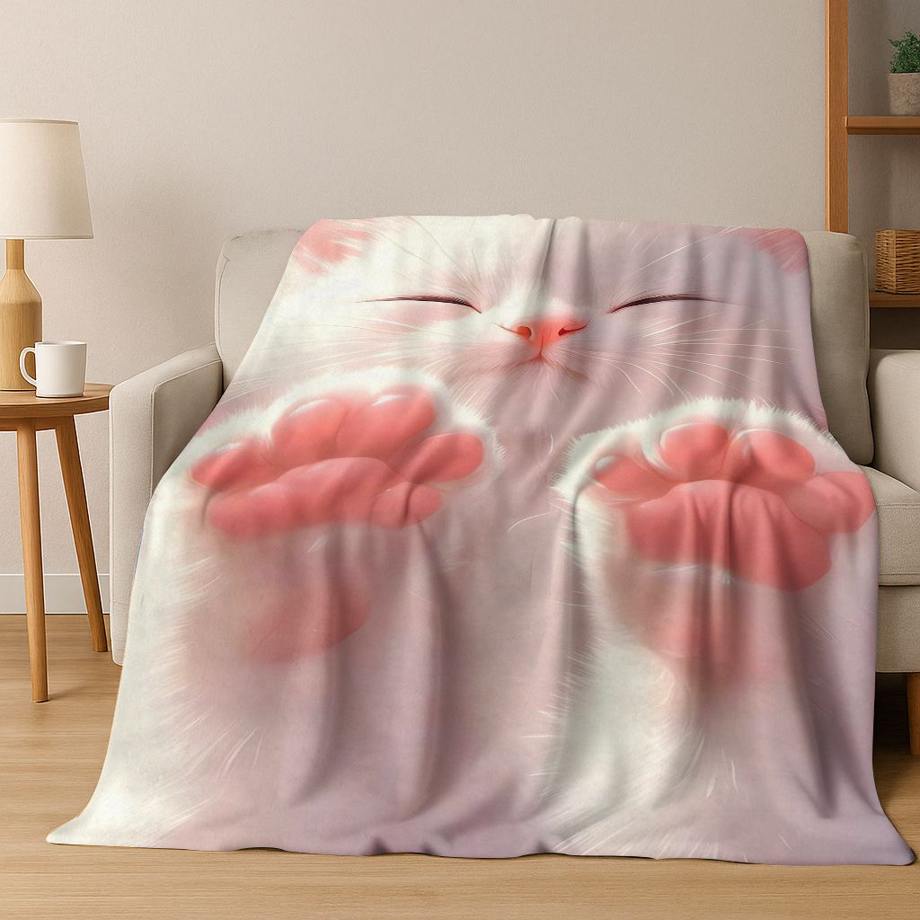 2026 Nová Roztomilá Kočka Koťátko Mňau Kreslená Flísová Přikrývka, Útulná Měkká Plédová Přikrývka pro Domov Ložnici Postel Pohovku Piknikový Potah Dětský Dárek
