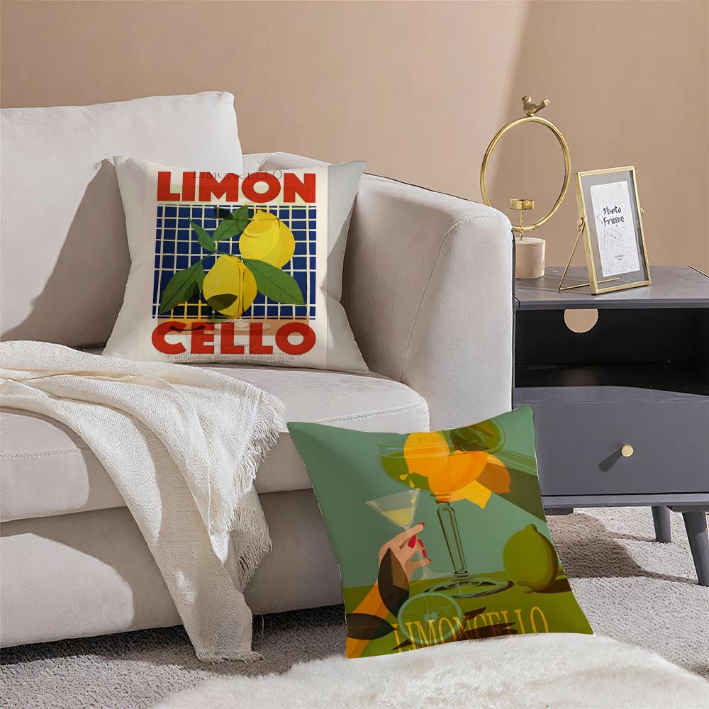 Drink Wine L-Limoncello Lemon Drop Pillow Case Sofa Living Room Bedroom Headboard Backrest Cushion Square Cushion